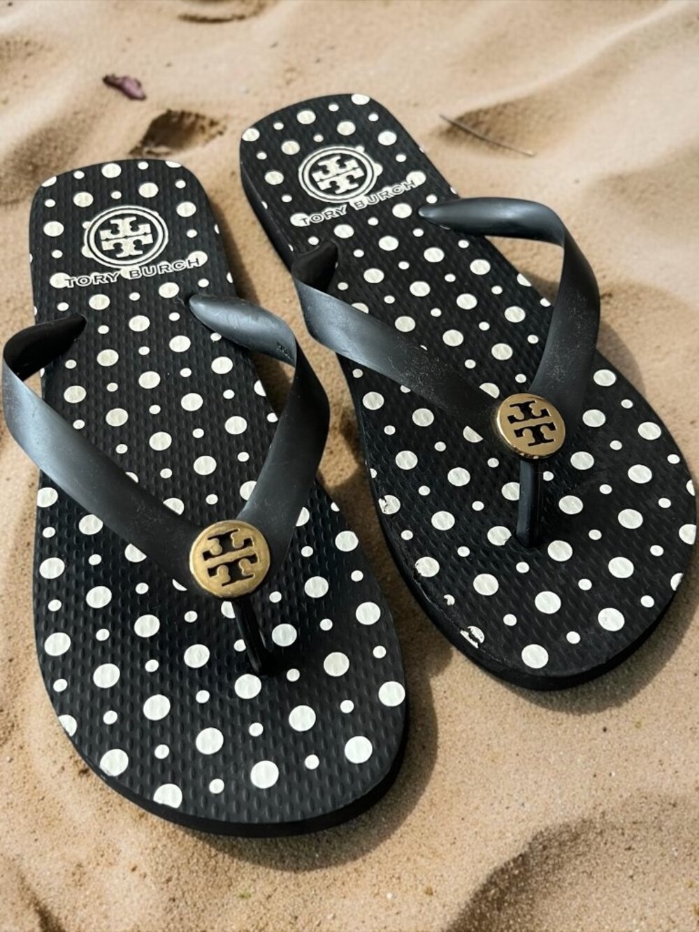 Tory Burch Mini Minnie Flip Flop Black/white Polka Dot Sandals Size 7.5